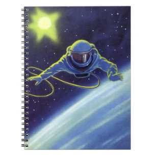 Caderno Espiral Ficção Científica Vintage Astronauta em uma Caminh