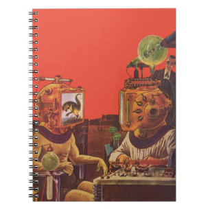 Caderno Espiral Ficção Científica Vintage, Capacetes Alien Steam P