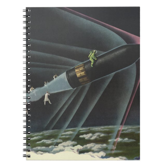 Caderno Espiral Ficção Científica Vintage de Astronauta Pilotando  (Frente)