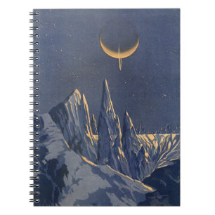 Caderno Espiral Ficção Científica Vintage, Planeta da Neve da Lua 