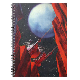Caderno Espiral Ficção científica vintage, veículo espacial lunar