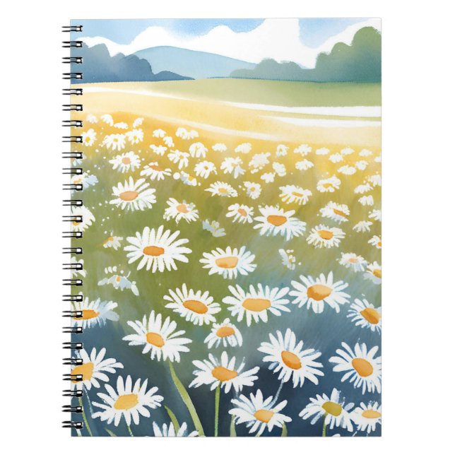 Caderno Espiral Field of Daisies | Flower Meadow Floral Painting  (Frente)