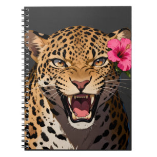 Caderno Espiral Fierce Leopard Pink Flower Notebook