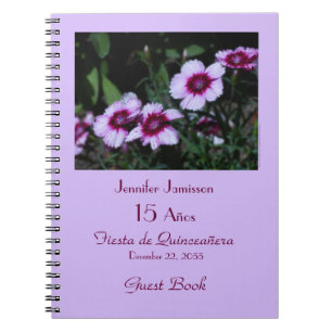 Caderno Espiral Fiesta de Quinceañera Guest Book, Flores Roxas