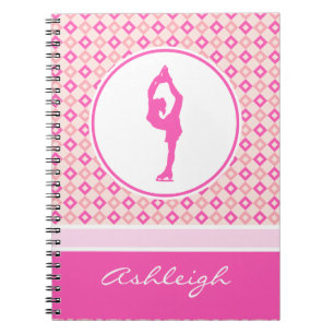 Caderno Espiral Figura Checkered cor-de-rosa patinador dos