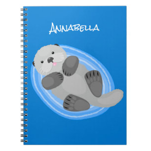 Caderno Espiral Figura de desenho animado azul-lontra do mar feliz