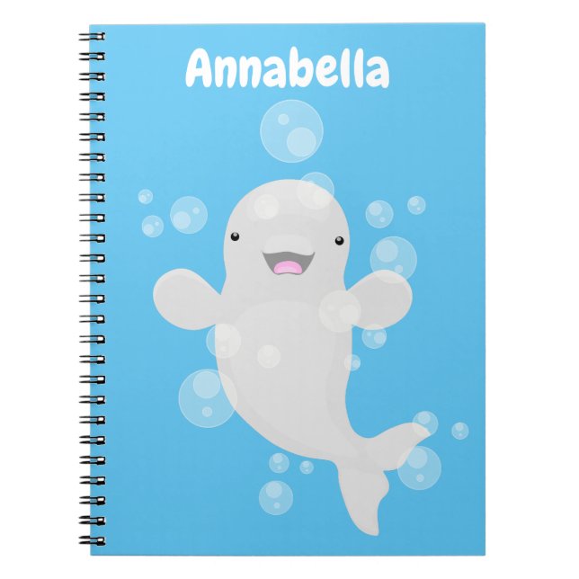 Caderno Espiral Figura de desenho animado de bolhas de baleia belu (Frente)