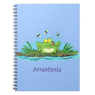 Caderno Espiral Figura de desenho animado de sapo verde-esfomeado