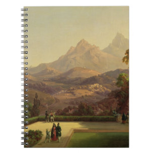 Caderno Espiral Figuras elegantes que conversam em um terraço,