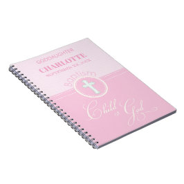 Caderno Espiral Filha de Deus Personalizada do Batismo Rosa Crianç