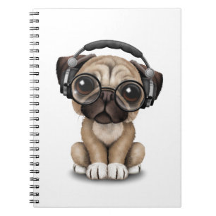 Caderno Espiral Filhote de cachorro bonito customizável DJ do Pug