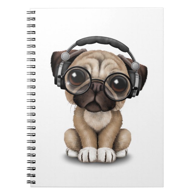 Caderno Espiral Filhote de cachorro bonito customizável DJ do Pug (Frente)