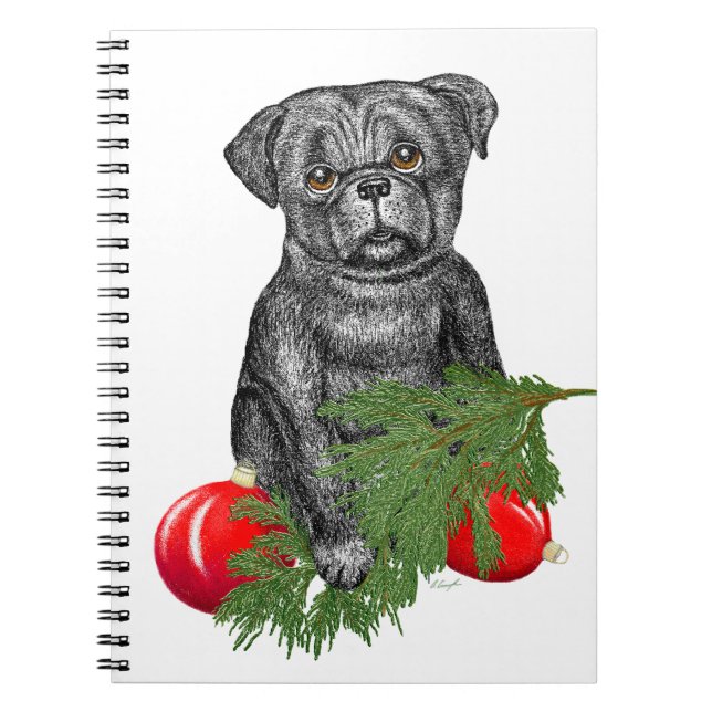 Caderno Espiral Filhote de cachorro do Pug   do preto do ajudante (Frente)