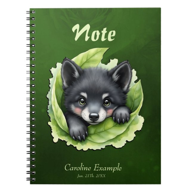 Caderno Espiral Filhote de lobo no verde (Frente)