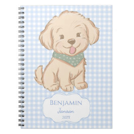 Caderno Espiral Filhote de maltês yorkie xadrez azul personalizado