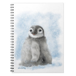 Caderno Espiral Filhote de Pinguim Fofo na Neve Cartoon