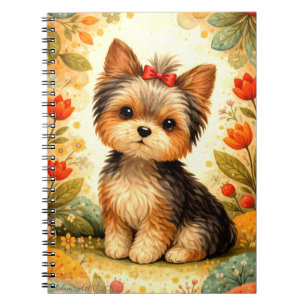 Caderno Espiral Filhote de Yorkshire Terrier Fofo com Laço Vermelh