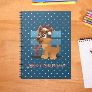 Caderno Espiral Filhote fofo de Pastor Alemão Cartoon Estrelas sil