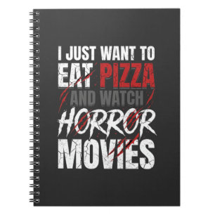 Caderno Espiral Filmes de Terror de Pizza Design de Halloween_1