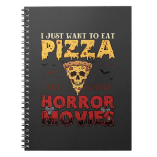 Caderno Espiral Filmes de Terror de Pizza Halloween Caveira Morceg