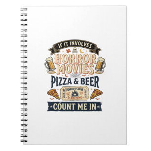 Caderno Espiral Filmes de Terror Pizza Cerveja Divertido Halloween