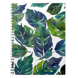 Caderno Espiral Filodendron Botânico de Folhagem Verde e Azul