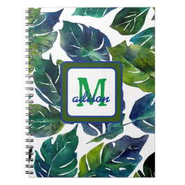 Caderno Espiral Filodendron, filosofado, verde e azul