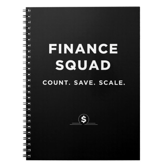 Caderno Espiral Finance Squad – Count. Save. Scale (Frente)