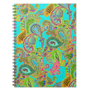 Caderno Espiral Fio de mescla paisley na turquesa e no verde