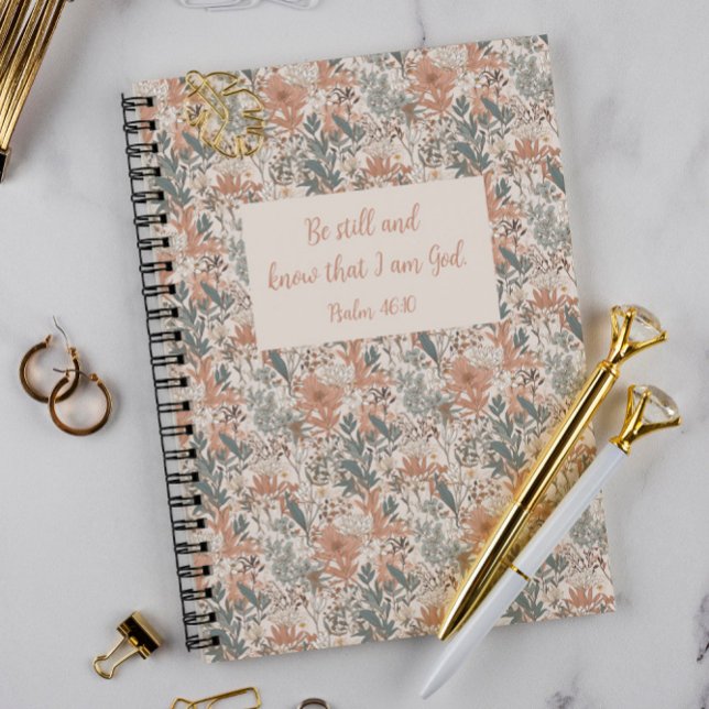 Caderno Espiral "Fique quieto e saiba que sou Deus" Notebook Flora ("Be Still and Know that I am God" Floral Notebook)