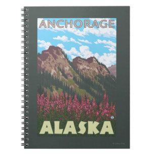 Caderno Espiral Fireweed & montanhas - Anchorage, Alaska