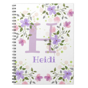 Caderno Espiral First Initial Plus Name Heidi with Flowers