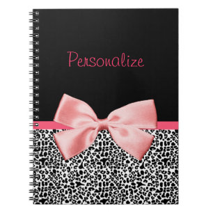 Caderno Espiral Fita preto e branco na moda do rosa do impressão