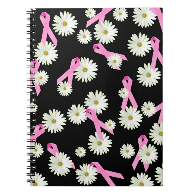 Caderno Espiral Fitas e margaridas para a sensibilização do Cancer (Frente)