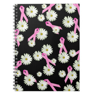 Caderno Espiral Fitas e margaridas para sensibilização do Cancer