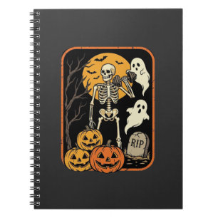 Caderno Espiral Fitness Halloween Esqueleto Fantasma Abóbora Trein