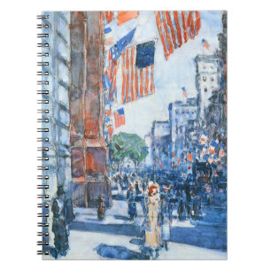 Caderno Espiral Flags Quinta Avenida de Childe Hassam, Arte Antigo