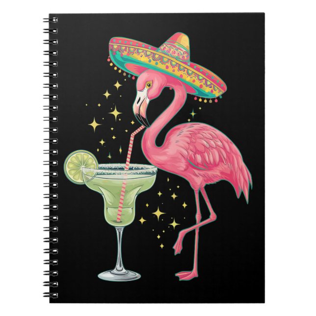 Caderno Espiral Flamingo Bebendo Margarita Engraçado Poncho Mexica (Frente)