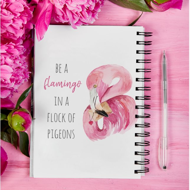 Caderno Espiral Flamingo, Cor de Água Rosa Moderna, Com Citação (Criador carregado)