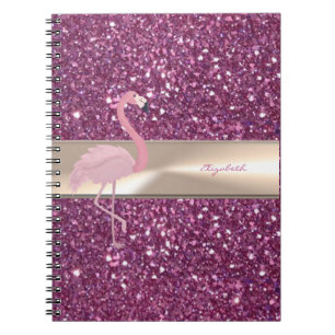 Caderno Espiral Flamingo Cor-De-Rosa Adorável Com Glitor