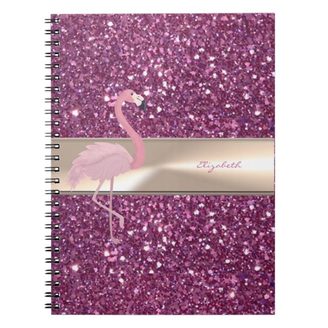 Caderno Espiral Flamingo Cor-De-Rosa Adorável Com Glitor (Frente)