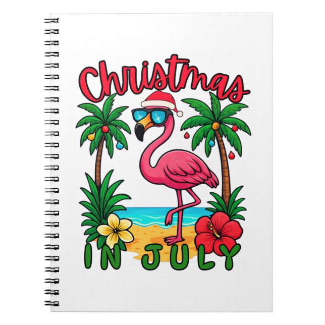 Caderno Espiral Flamingo de Natal em Julho (Frente)