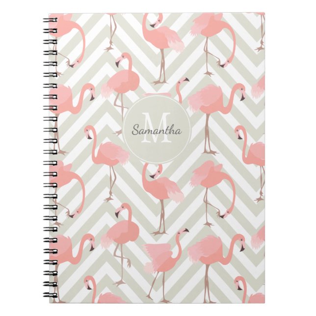 Caderno Espiral Flamingo e Chevrons Padrão com seu Monograma (Frente)