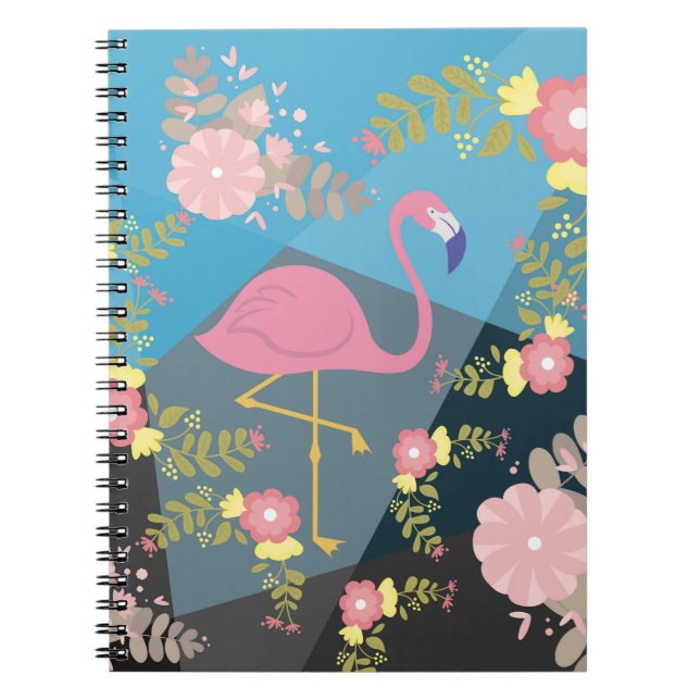 Caderno Espiral Flamingo floral feminino cor-de-rosa bonito chique (Frente)