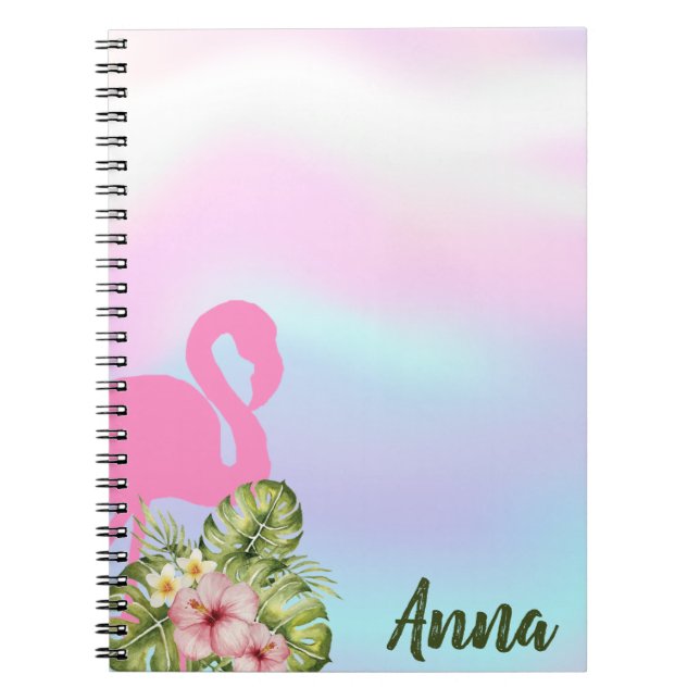 Caderno Espiral Flamingo Hibiscus Rosa Holographic (Frente)