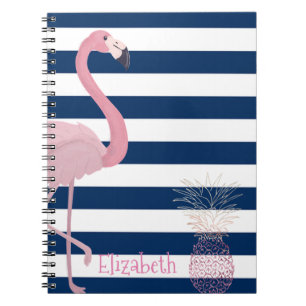 Caderno Espiral Flamingo,Marinho Abacaxi Blue Stripes-Personalizad