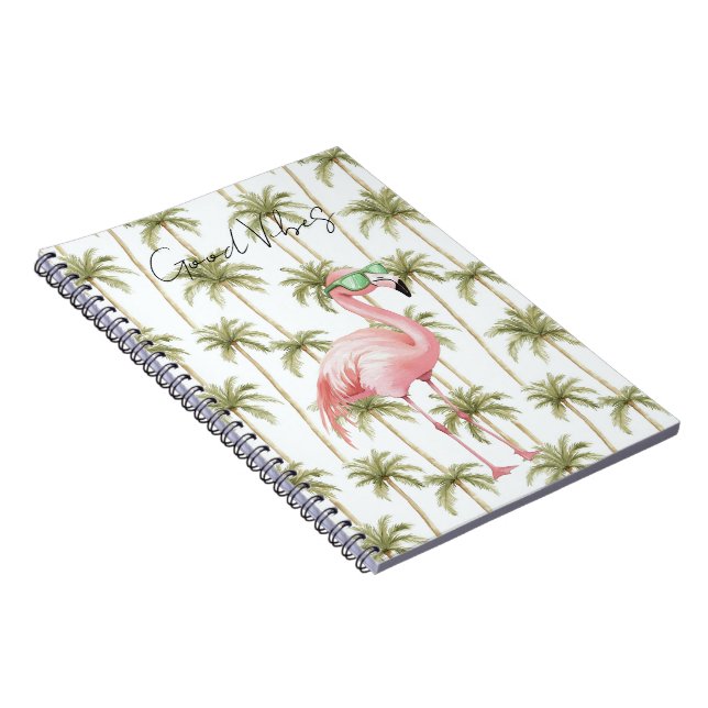 Caderno Espiral Flamingo rosa com óculos escuros Palmeiras (Lado Direito)