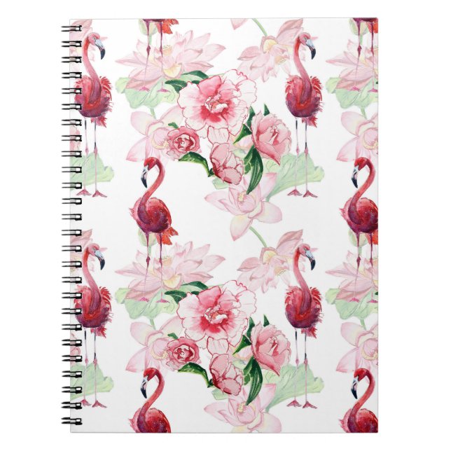 Caderno Espiral Flamingo Rosa: Elegância do padrão sem costura (Frente)