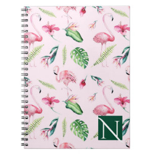 Caderno Espiral Flamingo Rosa Hibisco Tropical Floral Divertido Ve