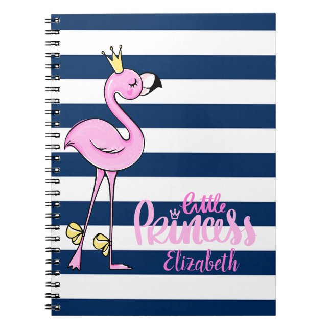 Caderno Espiral Flamingo Rosa, Marinho Azul Stripes, Pequena Princ (Frente)